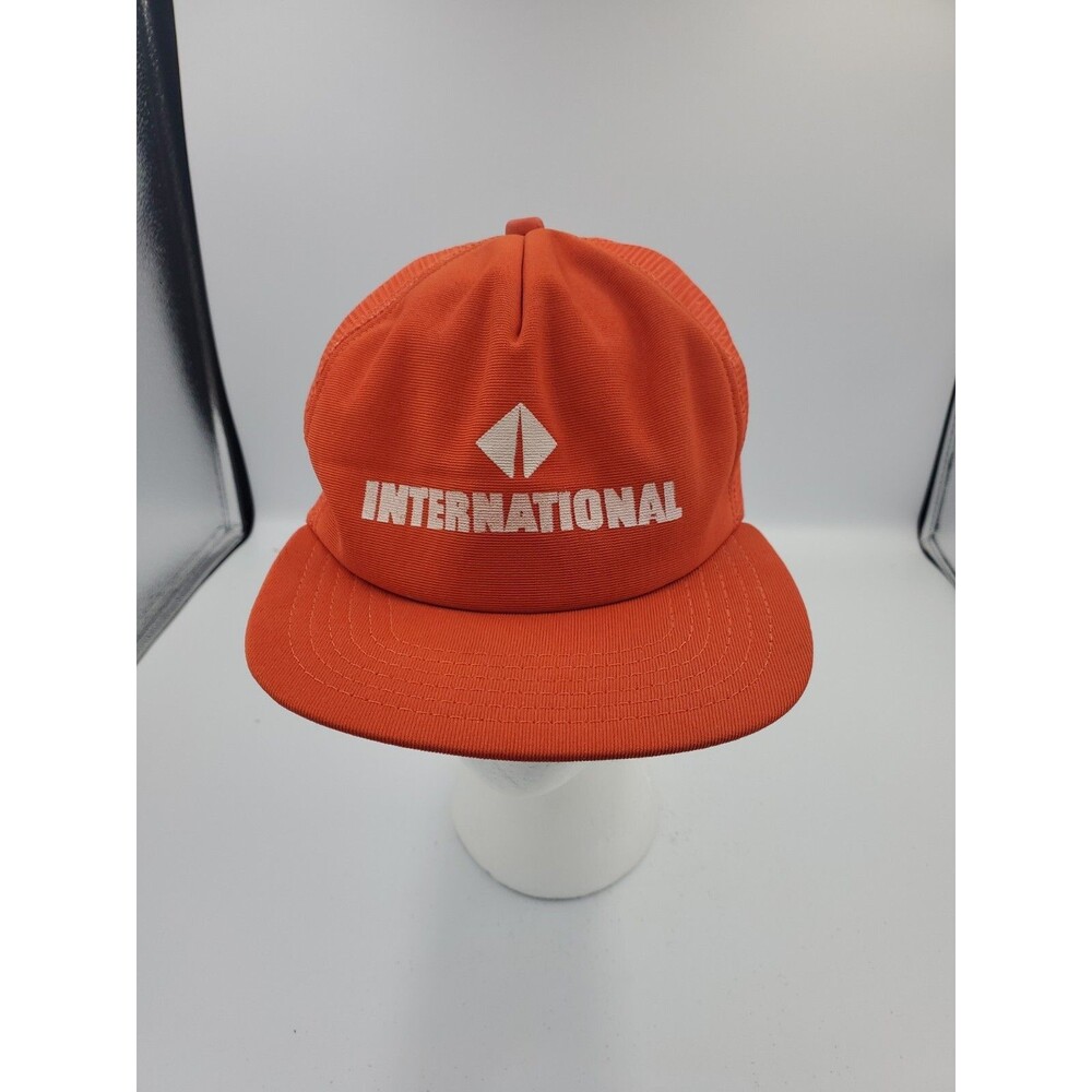 International Orange New Era Strapback Hat Vintage Trucker Made in USA